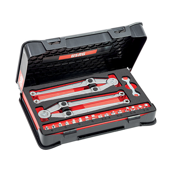 282 S10 - Assortimento in cassetta di ABS con chiavi a compasso per ghiere a nasello tondo e quadro (10 pz) - Usag - U02820200 282 S10 - Assortimento in cassetta di ABS con chiavi a compasso per ghiere a nasello tondo e quadro (10 pz) - Usag - U02820200